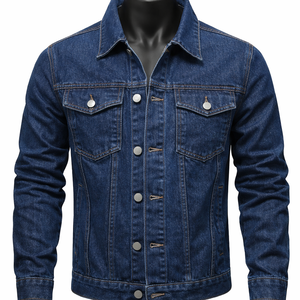 บริการ OEM โลโก้สั่งทำ เสื้อแจ็คเก็ตยีนส์คลาสสิกสำหรับผู้ชาย แบบติดกระดุมด้านหน้า สไตล์ Trucker ผ้าฝ้าย แจ็คเก็ตยีนส์ OEM ODM เสื้อผ้าลำลองแนวสตรีท - Product Image 1