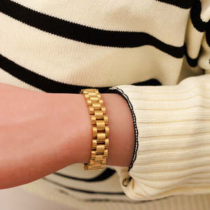 Brazalete de Reloj Grueso de Acero Inoxidable Chapado en Oro de 18K, Brazalete de Moda Resistente al Agua - Product Image 2