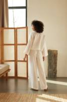 Ensemble coordonné 100 % coton pour usage quotidien et voyage, tenue décontractée élégante, chemise à petit col et pantalon large, boutons naturels, ensemble lavable