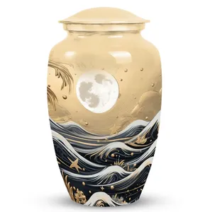 Urna Funeraria Artística con Diseño de Olas Oceánicas y Luz de Luna para Cenizas Humanas - Product Image 1