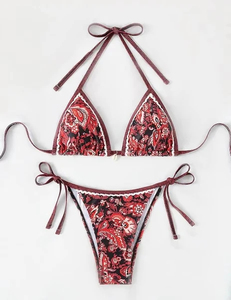 Expédition rapide Ensemble de bikini micro mini floral extrême, Maillot de bain sexy, String en V, Logo personnalisé, Maillot de bain perlé - Product Image 5