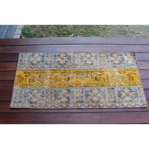 Vintage Turkish Rug 1.7x3.6 ft, <b>Yellow</b> Bordered <b>Wool</b> Rug - Product Image 1