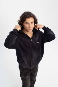 Sudadera con capucha y cremallera personalizada con estampado negro efecto desgastado unisex |   Sudadera con capucha y cremallera completa estilo vintage desgastado |   Sudadera con Capucha Estilo Urbano al por Mayor - Product Image 2