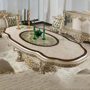 Juego de Comedor de Lujo Prestige The Langham, Tallado a Mano en Madera de Teca, Blanco y Dorado, Colección de Muebles Clásicos de Palacio Europeo para Hotel - Product Image 6