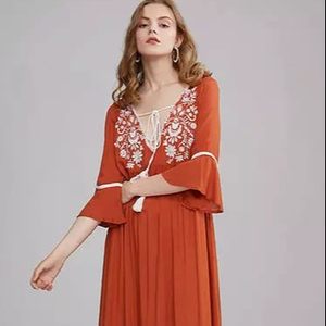 Vestido largo de rayón con bordado Floral para mujer, ropa de primavera antigua para complejo turístico y playa - Product Image 1