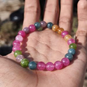 Natural Tourmaline Gemstone Beads 8MM Multicolor AAA Quality Loose Silver Plated Adjustable Luxury Handmade <b>Bracelet</b> Gift for - Product Image 2