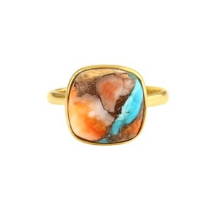 Mohave de 12mm, turquesa, ostra espinosa, chapado en oro de 18 quilates, delicado anillo de cojín de diseñador bohemio, plata esterlina fina, su anillo de piedras preciosas - Product Image 1