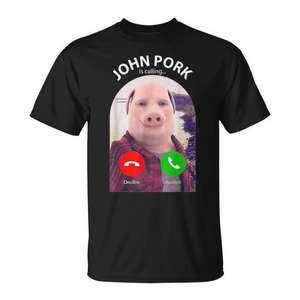 Camiseta con meme de John Pork Is Calling, camiseta negra divertida unisex para adultos - Product Image 1