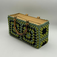 Tas Rajut Wanita Buatan Tangan dari Bambu dengan Motif Granny Square, Tas Jinjing Katun Bergaya dengan Aksesori Keranjang Rajut Camellia, Aksesori Fashion