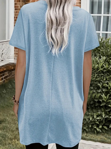 Blusa Túnica Casual Elegante de Manga Corta para Mujer Talla Grande, Corte Holgado, Bolsillos, Cuello Redondo, Colores Personalizados en 3D, Tejido Transpirable - Product Image 6