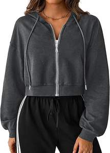 Cropped Zip Up Hoodie Mujer Manga larga Crop Sudaderas Chaquetas - Product Image 4