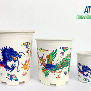 Venta al por mayor maceta de plástico de forma redonda con patrones de dragón y Fénix para uso en el suelo - Product Image 1