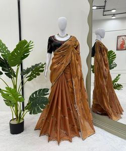 HILO DE SEDA FENDY DE LUJO CON SECUENCIA DE TRABAJO SAREE CON BLUSA DESCOSTADA ROPA DE NOVIA PRECIO AL POR MAYOR ROPA ÉTNICA - Product Image 1