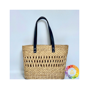 Bolso de mano de paja de algas marinas duradero tejido a mano con bolsillo interior, ideal para viajes de vacaciones de verano y salidas diarias al aire libre - Product Image 3
