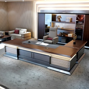 Bureau de direction en MDF brun de luxe, ensemble de meubles de bureau en forme de L, poste de travail modulaire moderne, table d'ordinateur - Product Image 5