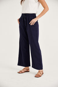 2023 femmes meilleure qualité respirant décontracté coton lin haut pantalon élastique couleur unie jambe large mi plat Design pour l'été - Product Image 4
