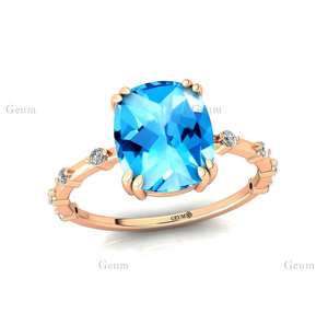 Anillo de piedra NATAL DE DICIEMBRE DE Topacio Azul suizo genuino con diamante natural 2023 último diseñador en anillo de piedras preciosas de oro de 14K OEM - Product Image 6