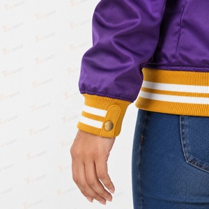 Veste universitaire personnalisée Tiierwear en satin violet avec logo frontal, coupe-vent, respirante, écologique, pour l'hiver - Product Image 6