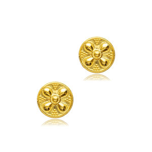 Boucles d'oreilles à la mode de forme ronde en argent sterling 925 plaqué or 22 carats bijoux turcs faits à la main - Product Image 3