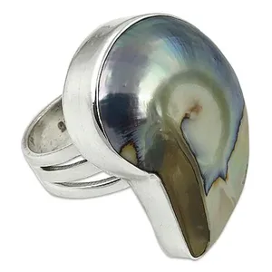 Anillo de Cóctel de Plata 925 con Bisel de Madreperla, Estilo Vintage, para Mujer, con Piedra Natural, para Uso Diario - Product Image 1