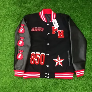 Patch de broderie en chenille personnalisé High Street Gucha Sports Letterman Vestes d'hiver pour hommes Manches en cuir Varsity en gros - Product Image 1