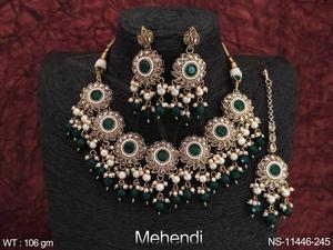 Mehendi plaqué fantaisie conception fête porter Antique Designer Antique bijoux ensemble de collier court - Product Image 2