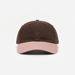 Casquette de baseball en tissu de coton marron avec visière rose, unisexe, décontractée, vente en gros, logo personnalisé, haute qualité, OEM ODM, faible MOQ, bicolore - Product Image 1