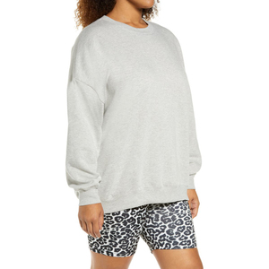 Sudadera Extra Grande para Mujer, Cuello Redondo, Color Gris Sólido, Mezcla de Algodón, Tejido de Punto, Manga Larga, Estilo Casual Otoñal - Product Image 3