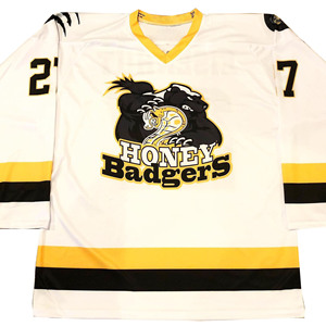 Maillot de hockey sur glace personnalisé en polyester pour jeunes, à manches longues, respirant, col en V, fabriqué sur mesure avec logo d'équipe, nom/numéro imprimé - Product Image 1