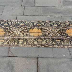 Alfombra Vintage, Alfombra Turca de 1.9x7 pies, Alfombra de Lana con Rayas Azules - Product Image 3