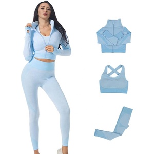 Nouvel ensemble de yoga élastique 3 pièces de haute qualité 2026 : Leggings, soutien-gorge de sport + débardeur – Tenue de sport et fitness – OEM et ODM disponibles - Product Image 1