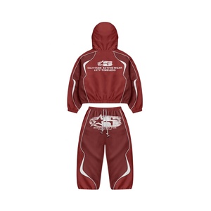 Unisex Tracksuit Hooded Full Length Loose Fit Polyester Streetwear Athletic Jogger Set Autumn <b>Red</b> With White Logo Print <b>Suit</b> - Product Image 3