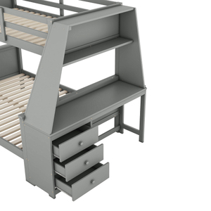 Cama Literas Moderna de Madera de Pino Maciza con Litera Doble y Cama Completa, con Librero y Escritorio Integrados, Almacenamiento Ecológico para Niños y Adolescentes - Product Image 1