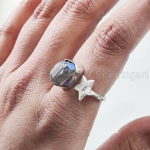 Anillo de Piedra Natural para Mujer, Anillo de Labradorita en Bruto, Piedra de Nacimiento, Anillo Estrella, Regalo de Navidad, Anillo de Plata de Ley 925 - Product Image 2
