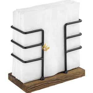Porte-serviettes à la mode Base en bois brun Fer noir Design géométrique Porte-serviettes de rangement pour la cuisine et la maison Utilisation de la table à manger - Product Image 3