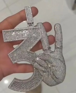 Colgante de letra con inicial de diamante de moissanita de Plata de Ley 925 para colgante de número personalizado, collar, joyería de Hip Hop - Product Image 1