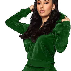 Custom Rhinestone logo Street 2 Two Piece Workout Loungewear <b>Tracksuit</b> Casual Set for <b>Women</b> <b>Velour</b> Velvet Sweatsuit Set Clothing - Product Image 1