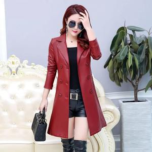 Veste longue en cuir PU pour femmes pour l'automne Design mince imperméable avec manteau inspiré de la moto de ceinture - Product Image 4