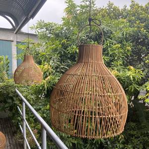 Abat-jour rond et deux couches en rotin, lampe suspendue, lumière moderne et abat-jour d'extérieur - Product Image 4