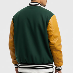 Nouveauté, qualité supérieure, 100% laine, toile imperméable, capuche, manches en cuir, 2 tons, streetwear, vêtements décontractés d'hiver, varsity - Product Image 6