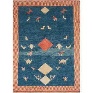 Tapis en laine Nuray Blue, grand format, géométrique et abstrait, rectangulaire, noué à la main, pour salon, modèle Pae-256 - Product Image 1