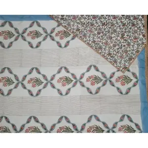 Mantas de Cama Reversibles de Algodón Blanco con Estampado a Mano, Marca Vinayakam Exports, Hechas en India, Relleno de Algodón Flalean - Product Image 6
