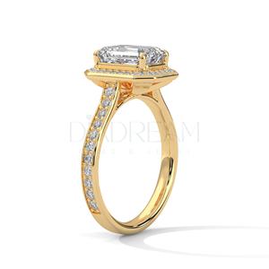 Conception personnalisée à la mode en argent Sterling 925 taille émeraude Halo avec pavé Moissanite diamant Solitaire bague de fiançailles pour les femmes - Product Image 4