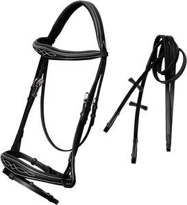 Brida inglesa Flash de salto con pieza de corona ergonómica Acolchado suave Diseño anatómico Snaffle Fancy Noseband y riendas de goma - Product Image 4