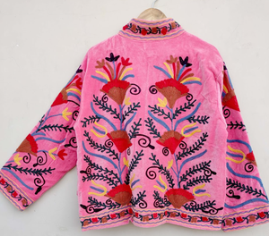 Veste d'hiver décontractée réversible en velours brodé Suzani, écologique, grande taille, avec doublure en coton, design respirant pour femmes - Product Image 5