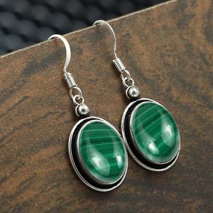 Boucles d'oreilles en pierres précieuses malachite 925 boucles d'oreilles en argent sterling massif de forme ovale pour femmes et filles boucles d'oreilles pendantes bijoux en argent - Product Image 3