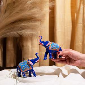 Meenakari Elephant Pair <b>Small</b> Bohemian Design Style for Diwali Featuring Plant Pattern - Product Image 2