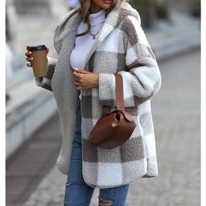 Manteau gratuit pour femmes avec boucle en velours à bulles à manches longues Plaid ample formel 100% coton polaire nouvelle mode automne et hiver - Product Image 4