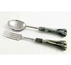 Ensemble de service à salade avec manche en acier inoxydable fait main ensemble de service à salade en métal en acier inoxydable grande cuillère et ensemble de serveur - Product Image 4