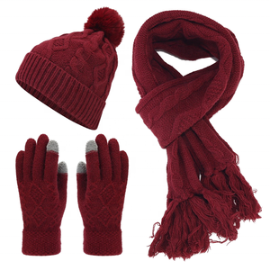 Conjunto de 3 Piezas de Invierno Tejido para Niños y Niñas, Gorro Acrílico con Pompón, Bufanda Térmica y Guantes, con Logotipo Personalizado - Product Image 1